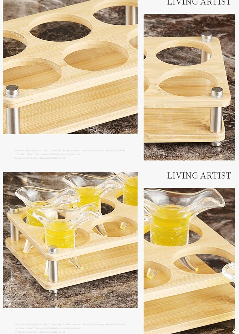 ويوبلز طقم أكواب صغيرة - صينية حامل لـ 6 أكواب صغيرة - حامل كوكتيل من الخيزران الصلب وحامل أكواب صغيرة، رف عرض أكواب الويسكي والتيكيلا، حامل أكواب صغيرة دائري للحفلات والحانات - Image 5